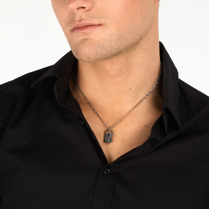 Collana Uomo Morellato Motown SALS128 in Acciaio Silver con Pendente e Zircone Blu 45+5 cm