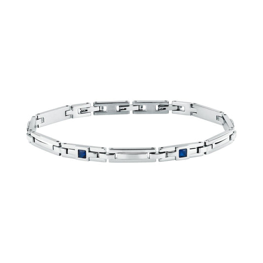 Bracciale Uomo Morellato Motown SALS130 a Catena in Acciaio Silver con Zirconi Blu 18+3,5 cm - Arena Gioielli  - Morellato