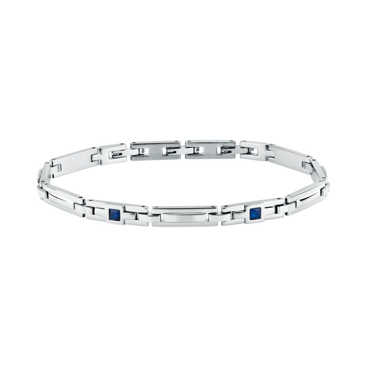 Bracciale Uomo Morellato Motown SALS130 a Catena in Acciaio Silver con Zirconi Blu 18+3,5 cm - Morellato