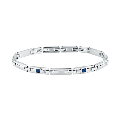 Bracciale Uomo Morellato Motown SALS130 a Catena in Acciaio Silver con Zirconi Blu 18+3,5 cm