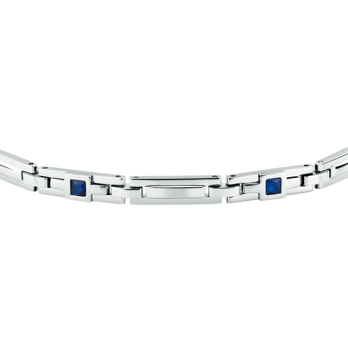 Bracciale Uomo Morellato Motown SALS130 a Catena in Acciaio Silver con Zirconi Blu 18+3,5 cm - Morellato
