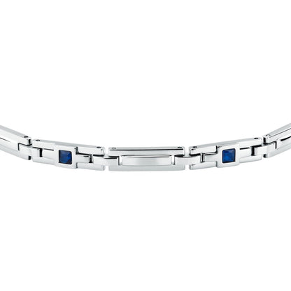 Bracciale Uomo Morellato Motown SALS130 a Catena in Acciaio Silver con Zirconi Blu 18+3,5 cm