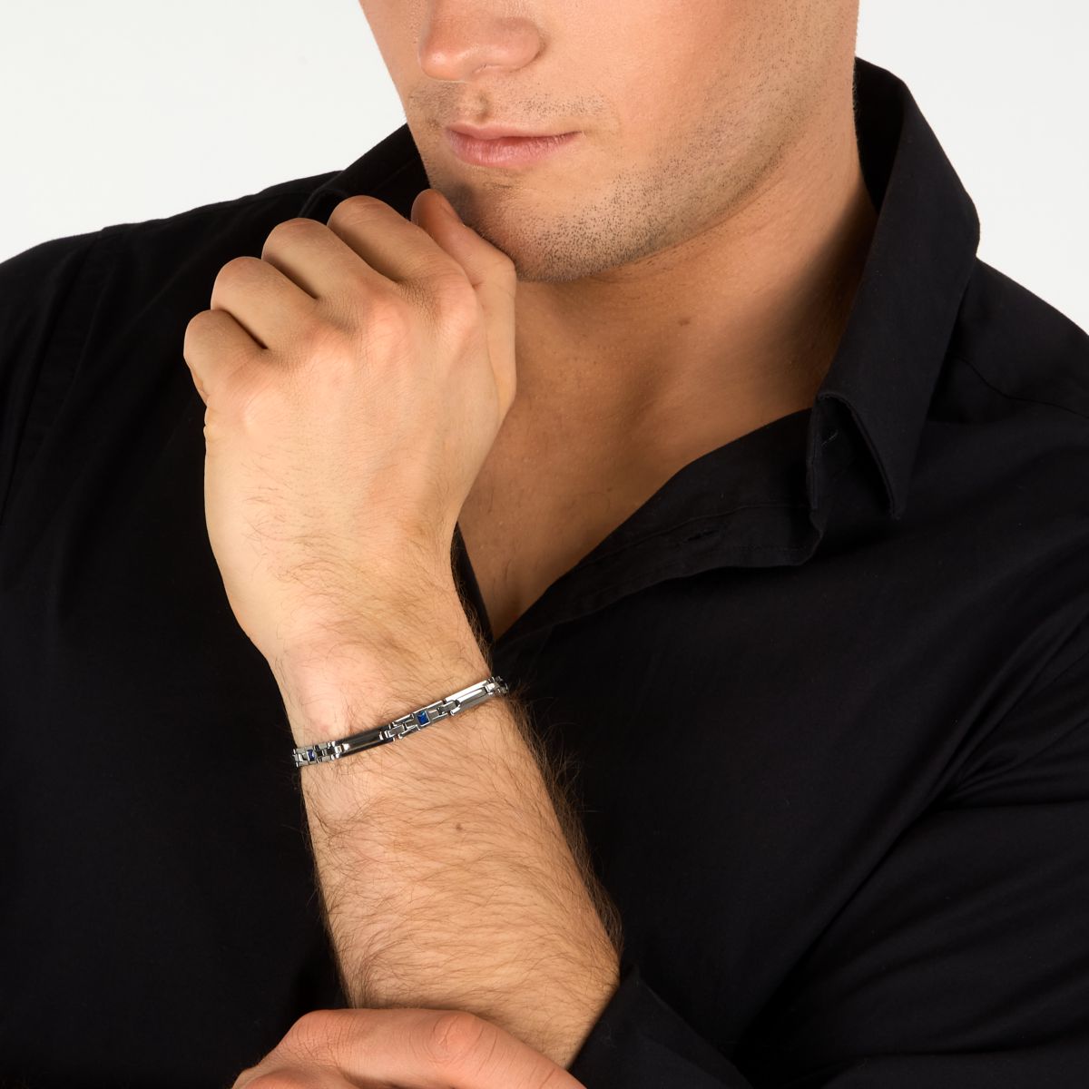 Bracciale Uomo Morellato Motown SALS130 a Catena in Acciaio Silver con Zirconi Blu 18+3,5 cm - Morellato
