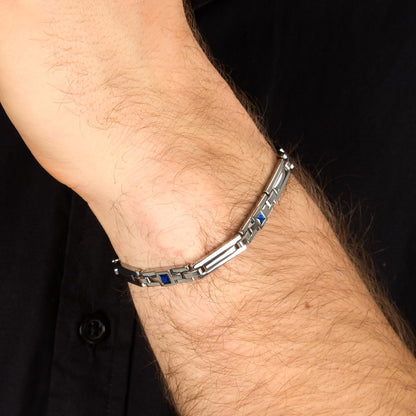 Bracciale Uomo Morellato Motown SALS130 a Catena in Acciaio Silver con Zirconi Blu 18+3,5 cm