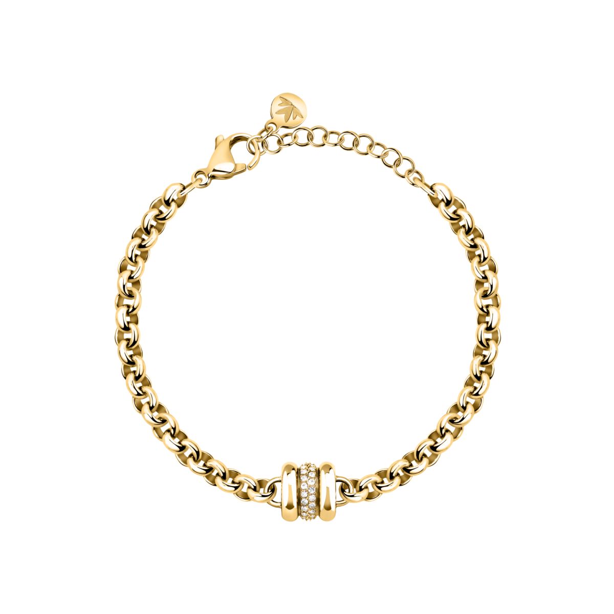 Bracciale Donna Morellato Vintage SAZJ10 a Catena in Acciaio Dorato con Elemento Cilindrico e Cristalli Bianchi 16+3 cm - Morellato
