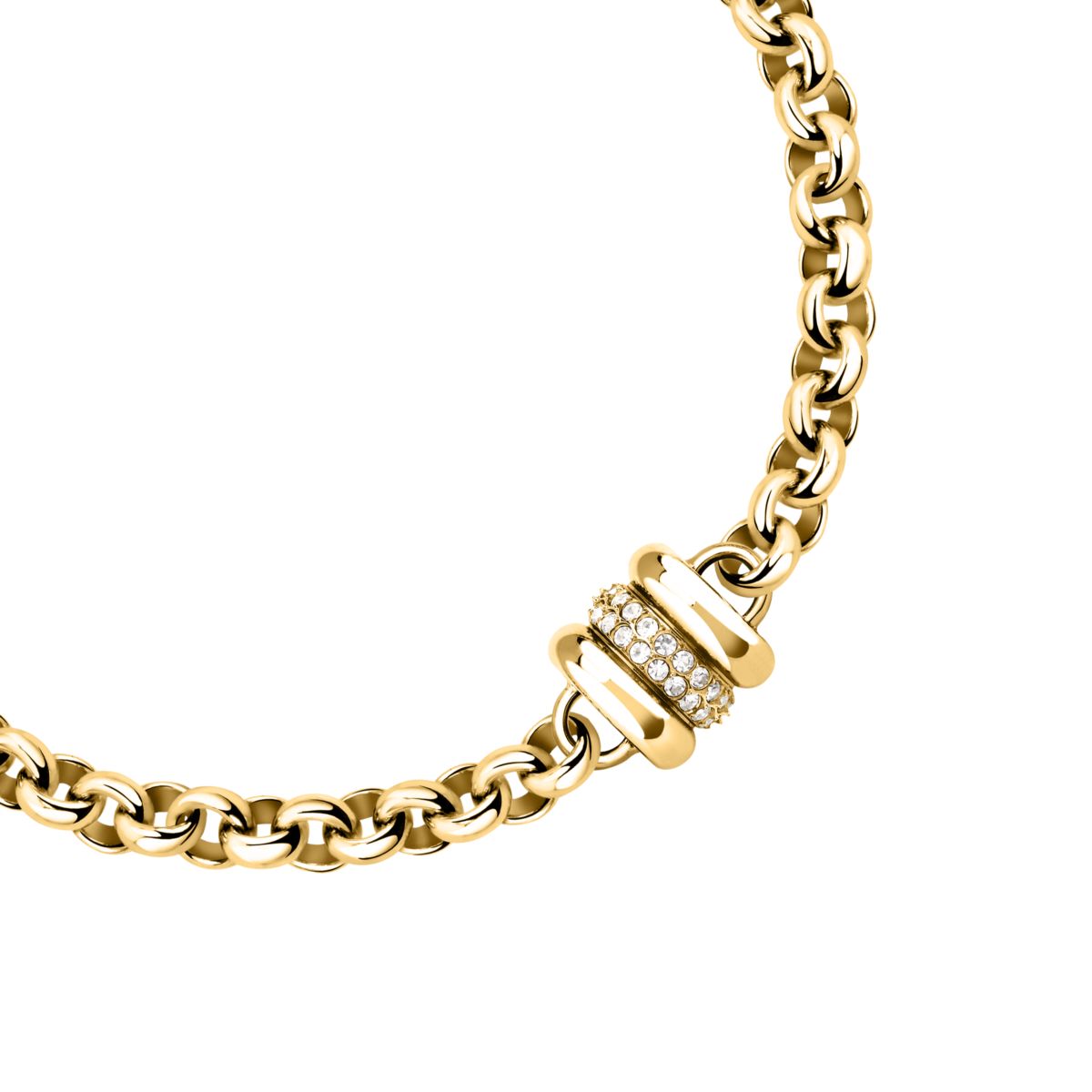 Bracciale Donna Morellato Vintage SAZJ10 a Catena in Acciaio Dorato con Elemento Cilindrico e Cristalli Bianchi 16+3 cm - Morellato