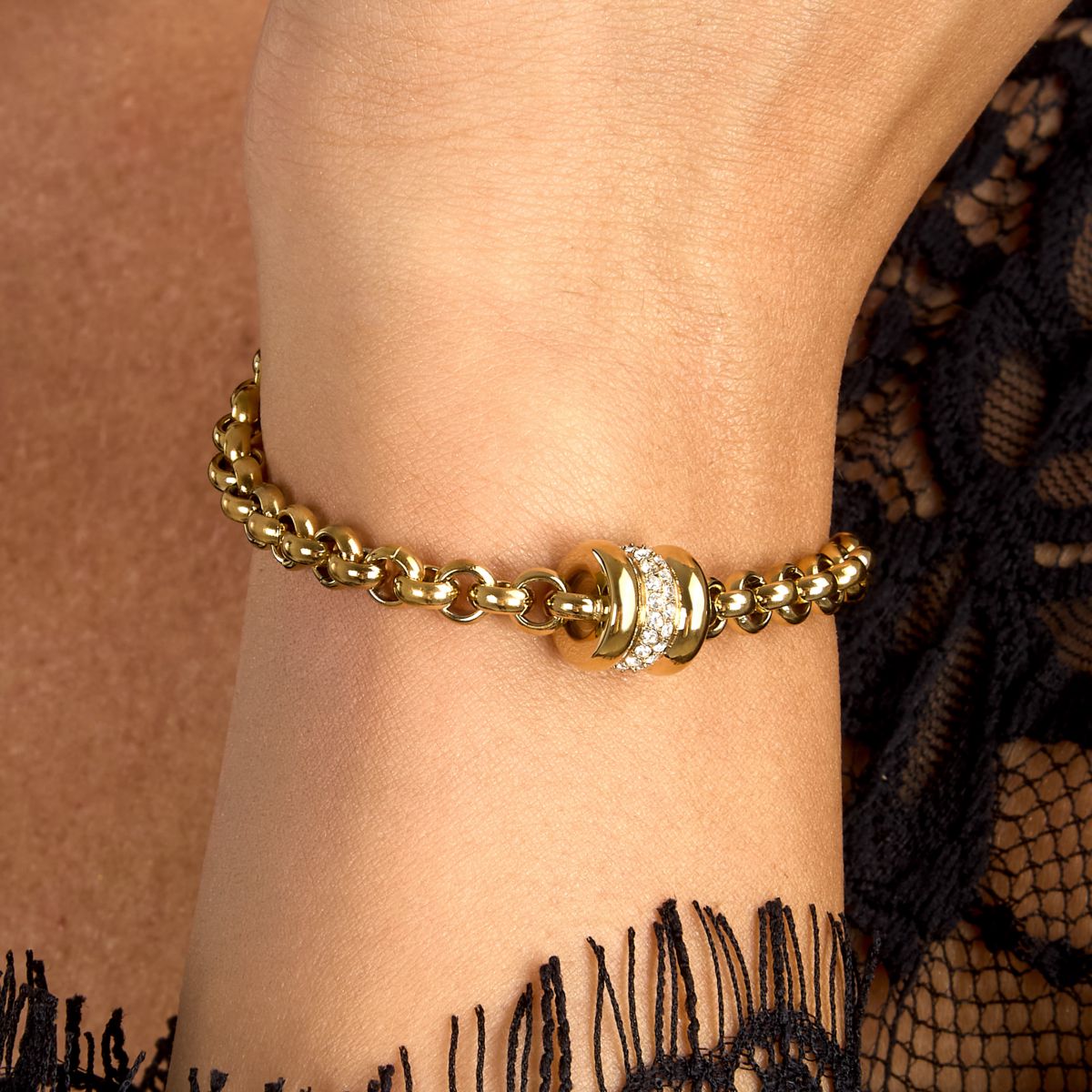 Bracciale Donna Morellato Vintage SAZJ10 a Catena in Acciaio Dorato con Elemento Cilindrico e Cristalli Bianchi 16+3 cm - Morellato