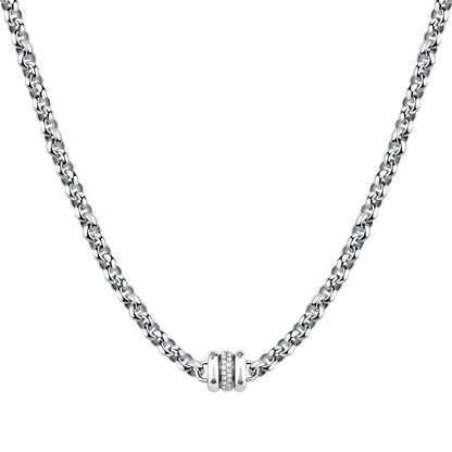 Collana Donna Morellato Vintage SAZJ12 a Catena in Acciaio Silver con Elemento Cilindrico e Cristalli Bianchi 40+5 cm