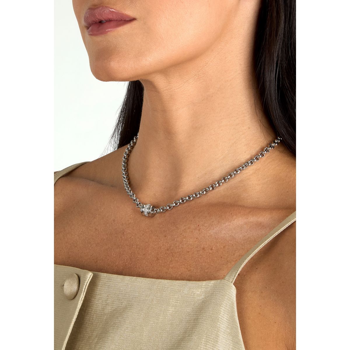 Collana Donna Morellato Vintage SAZJ12 a Catena in Acciaio Silver con Elemento Cilindrico e Cristalli Bianchi 40+5 cm - Morellato
