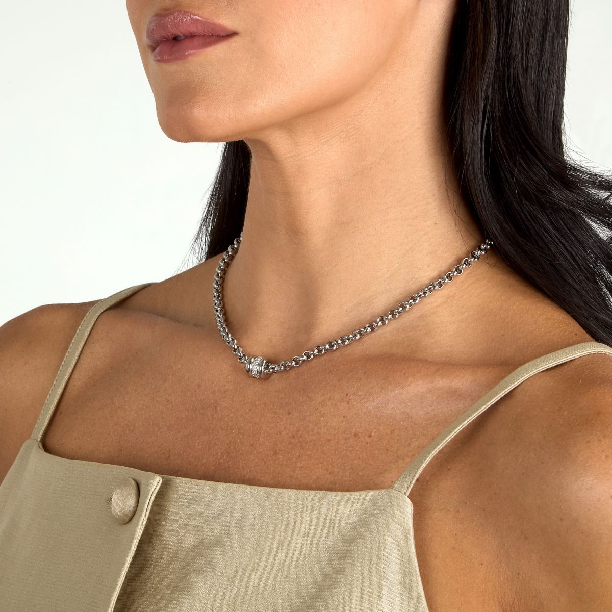 Collana Donna Morellato Vintage SAZJ12 a Catena in Acciaio Silver con Elemento Cilindrico e Cristalli Bianchi 40+5 cm - Morellato