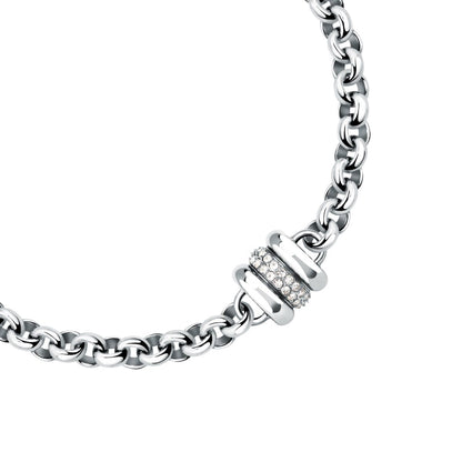 Bracciale Donna Morellato Vintage SAZJ14 a Catena in Acciaio Silver con Elemento Cilindrico e Cristalli Bianchi 16+3 cm