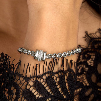 Bracciale Donna Morellato Vintage SAZJ14 a Catena in Acciaio Silver con Elemento Cilindrico e Cristalli Bianchi 16+3 cm