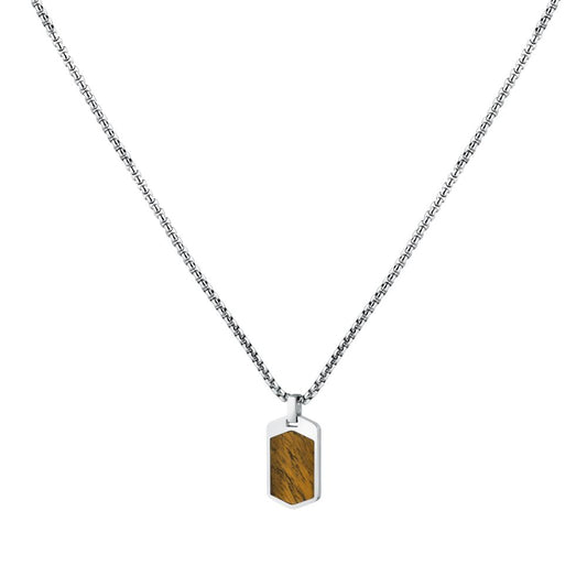 Collana Uomo Morellato Terra SBKA01 in Acciaio Silver con Pendente in Pietra Occhio di Tigre Marrone 50+5 cm - Arena Gioielli - Morellato