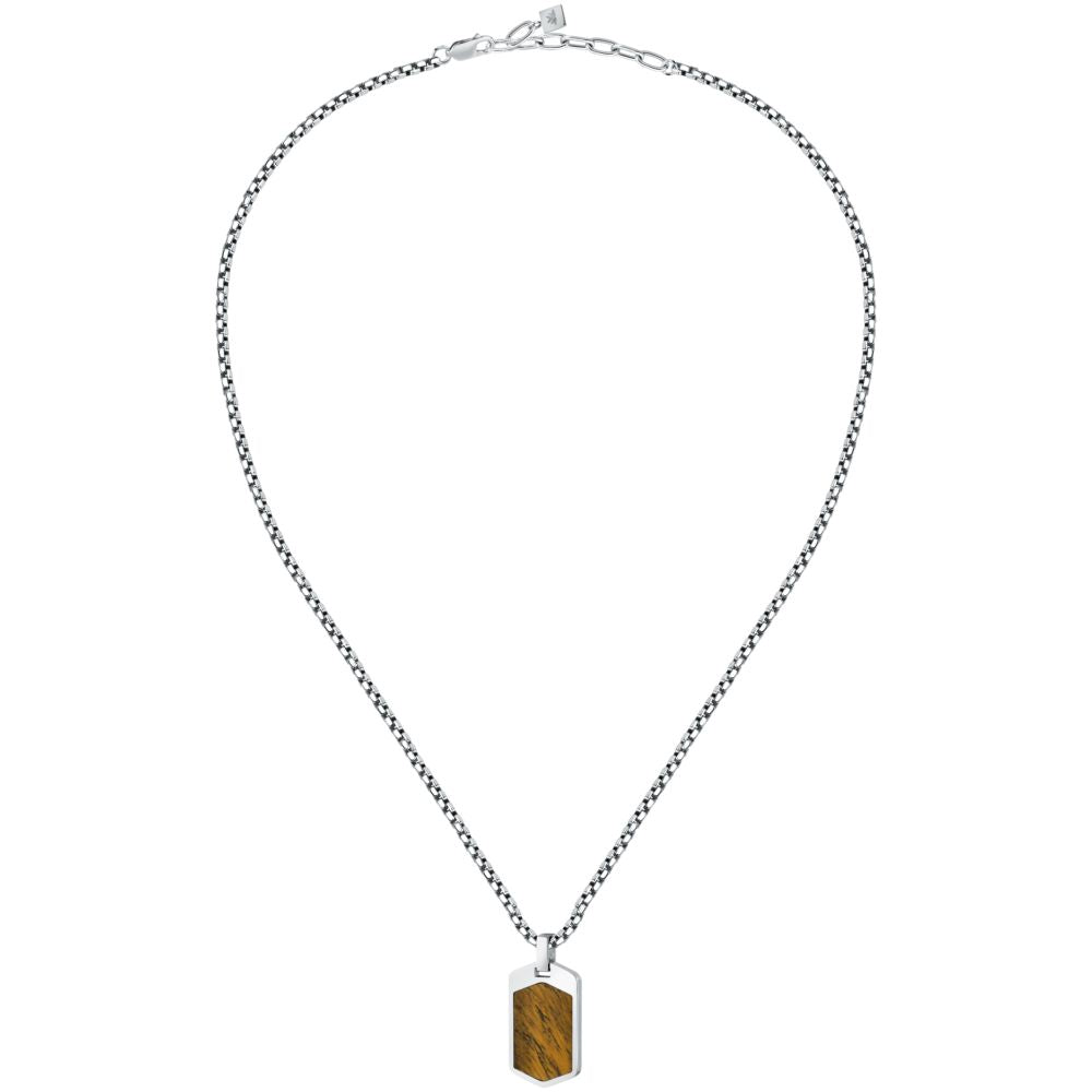 Collana Uomo Morellato Terra SBKA01 in Acciaio Silver con Pendente in Pietra Occhio di Tigre Marrone 50+5 cm - Arena Gioielli