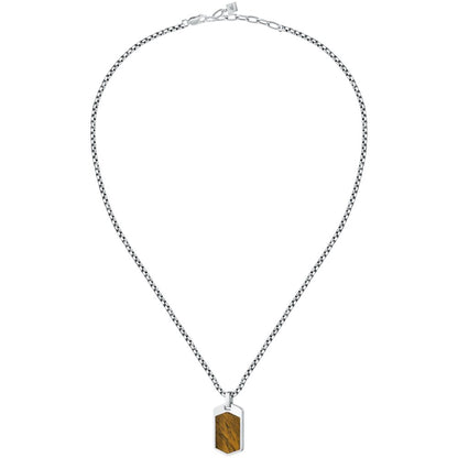 Collana Uomo Morellato Terra SBKA01 in Acciaio Silver con Pendente in Pietra Occhio di Tigre Marrone 50+5 cm - Arena Gioielli