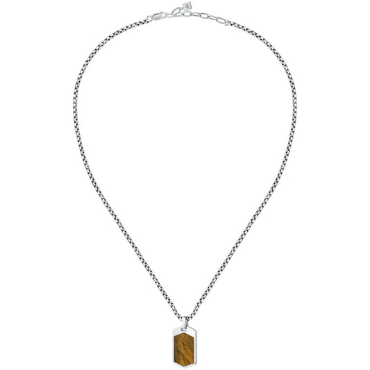 Collana Uomo Morellato Terra SBKA01 in Acciaio Silver con Pendente in Pietra Occhio di Tigre Marrone 50+5 cm - Arena Gioielli - Morellato