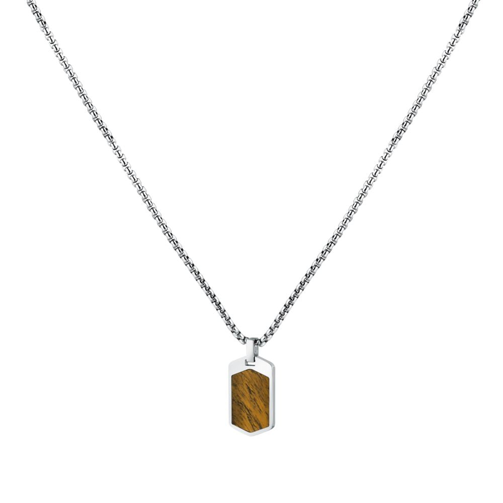 Collana Uomo Morellato Terra SBKA01 in Acciaio Silver con Pendente in Pietra Occhio di Tigre Marrone 50+5 cm - Arena Gioielli
