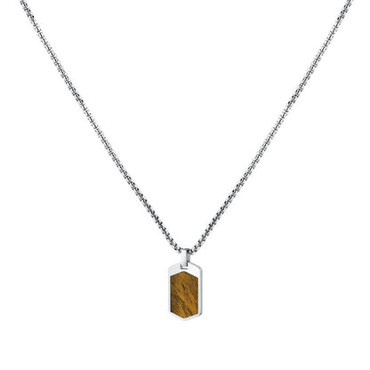 Collana Uomo Morellato Terra SBKA01 in Acciaio Silver con Pendente in Pietra Occhio di Tigre Marrone 50+5 cm - Arena Gioielli