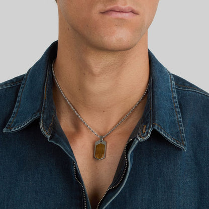 Collana Uomo Morellato Terra SBKA01 in Acciaio Silver con Pendente in Pietra Occhio di Tigre Marrone 50+5 cm - Arena Gioielli