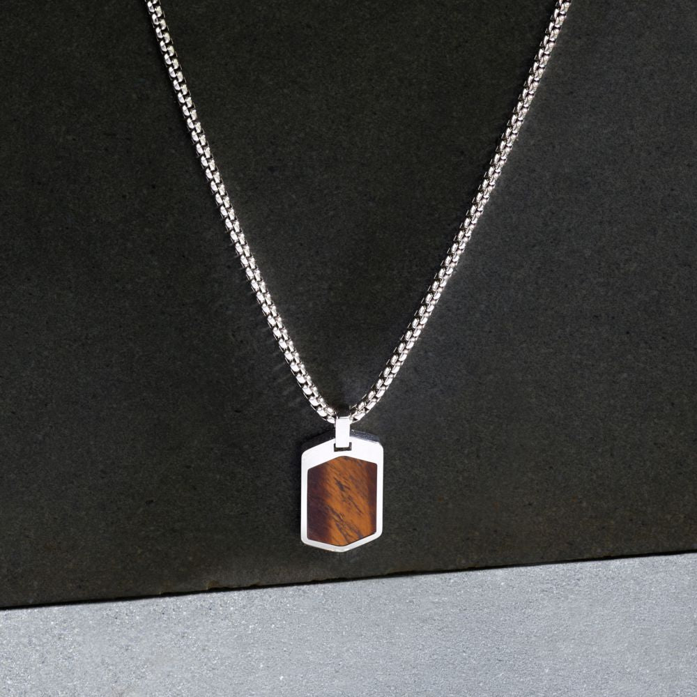 Collana Uomo Morellato Terra SBKA01 in Acciaio Silver con Pendente in Pietra Occhio di Tigre Marrone 50+5 cm - Arena Gioielli