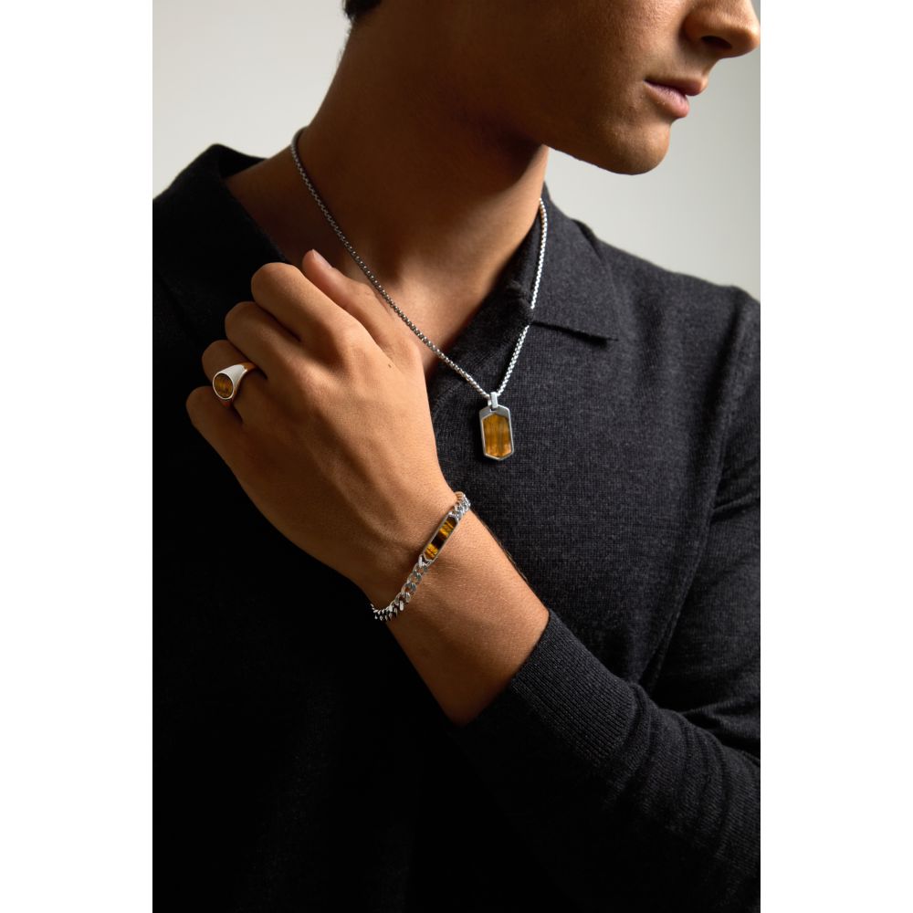 Collana Uomo Morellato Terra SBKA01 in Acciaio Silver con Pendente in Pietra Occhio di Tigre Marrone 50+5 cm - Arena Gioielli