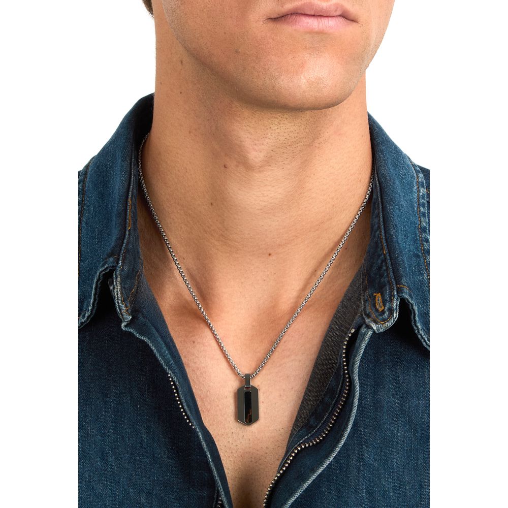 Collana Uomo Morellato Terra SBKA02 in Acciaio Silver con Pendente in Pietra Occhio di Tigre Blu 50+5 cm - Arena Gioielli