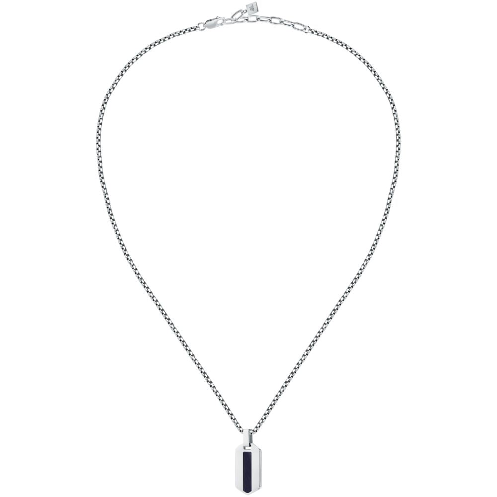 Collana Uomo Morellato Terra SBKA02 in Acciaio Silver con Pendente in Pietra Occhio di Tigre Blu 50+5 cm - Arena Gioielli