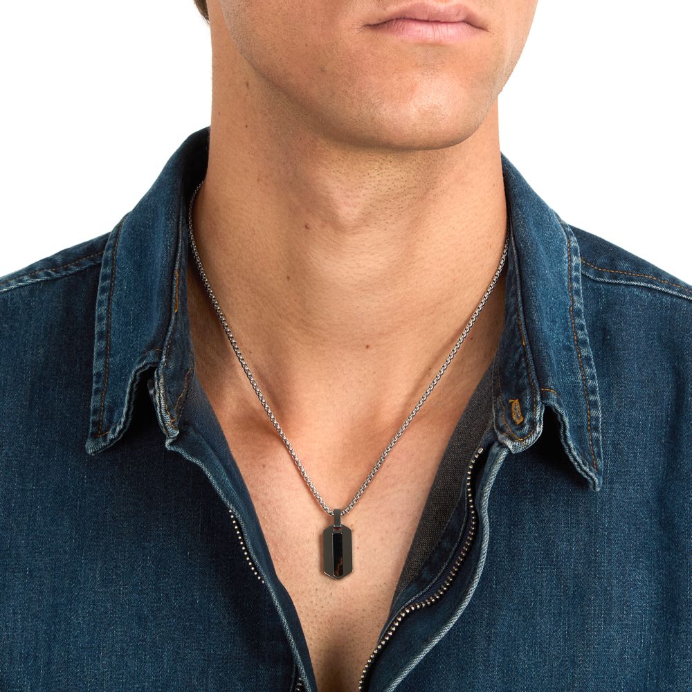 Collana Uomo Morellato Terra SBKA02 in Acciaio Silver con Pendente in Pietra Occhio di Tigre Blu 50+5 cm - Arena Gioielli - Morellato