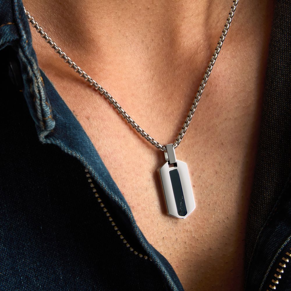 Collana Uomo Morellato Terra SBKA02 in Acciaio Silver con Pendente in Pietra Occhio di Tigre Blu 50+5 cm - Arena Gioielli - Morellato