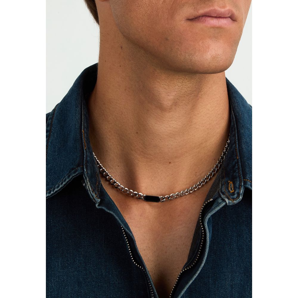 Collana Uomo Morellato Terra SBKA03 in Acciaio Silver con Maglia Chain e Inserto in Pietra Occhio di Tigre Blu 50 cm - Arena Gioielli