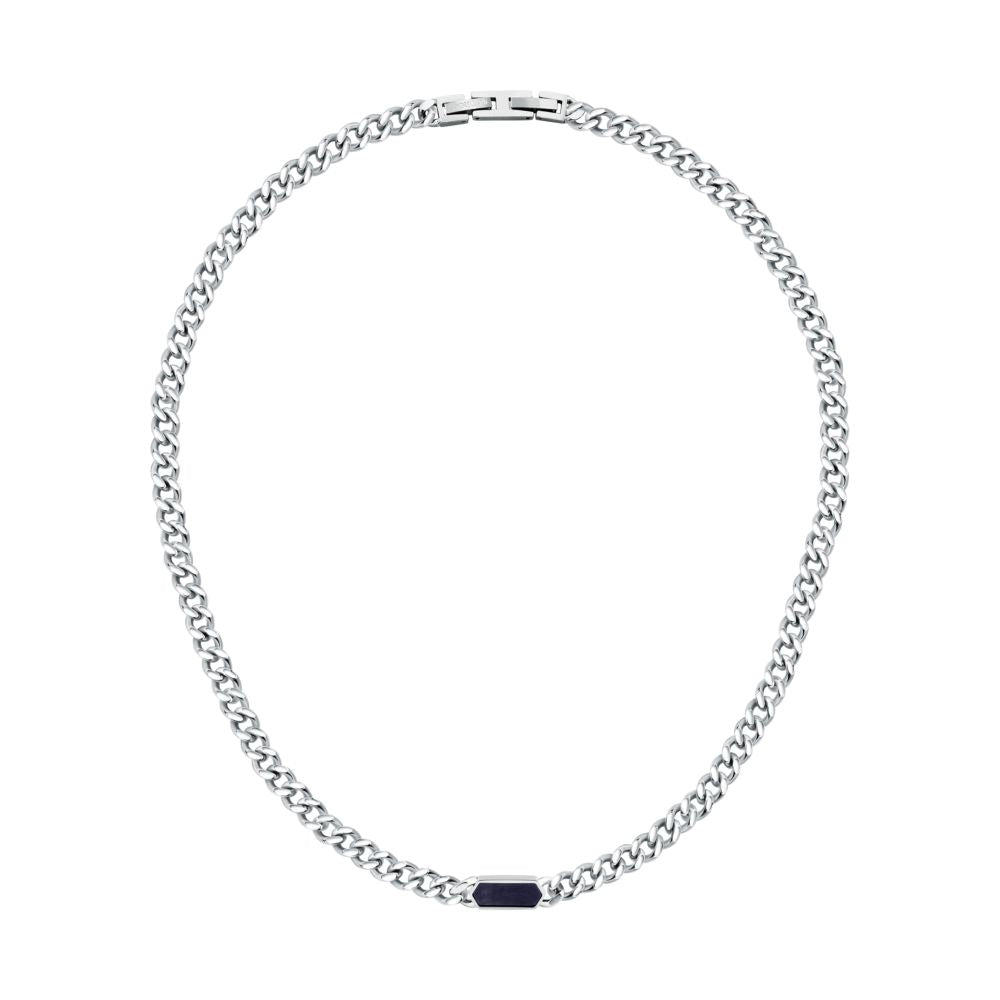 Collana Uomo Morellato Terra SBKA03 in Acciaio Silver con Maglia Chain e Inserto in Pietra Occhio di Tigre Blu 50 cm - Arena Gioielli - Morellato