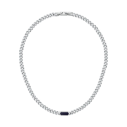 Collana Uomo Morellato Terra SBKA03 in Acciaio Silver con Maglia Chain e Inserto in Pietra Occhio di Tigre Blu 50 cm - Arena Gioielli - Morellato