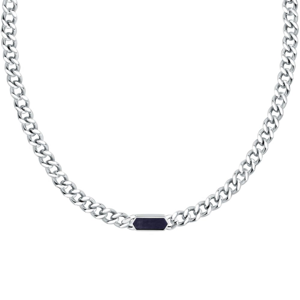 Collana Uomo Morellato Terra SBKA03 in Acciaio Silver con Maglia Chain e Inserto in Pietra Occhio di Tigre Blu 50 cm - Arena Gioielli