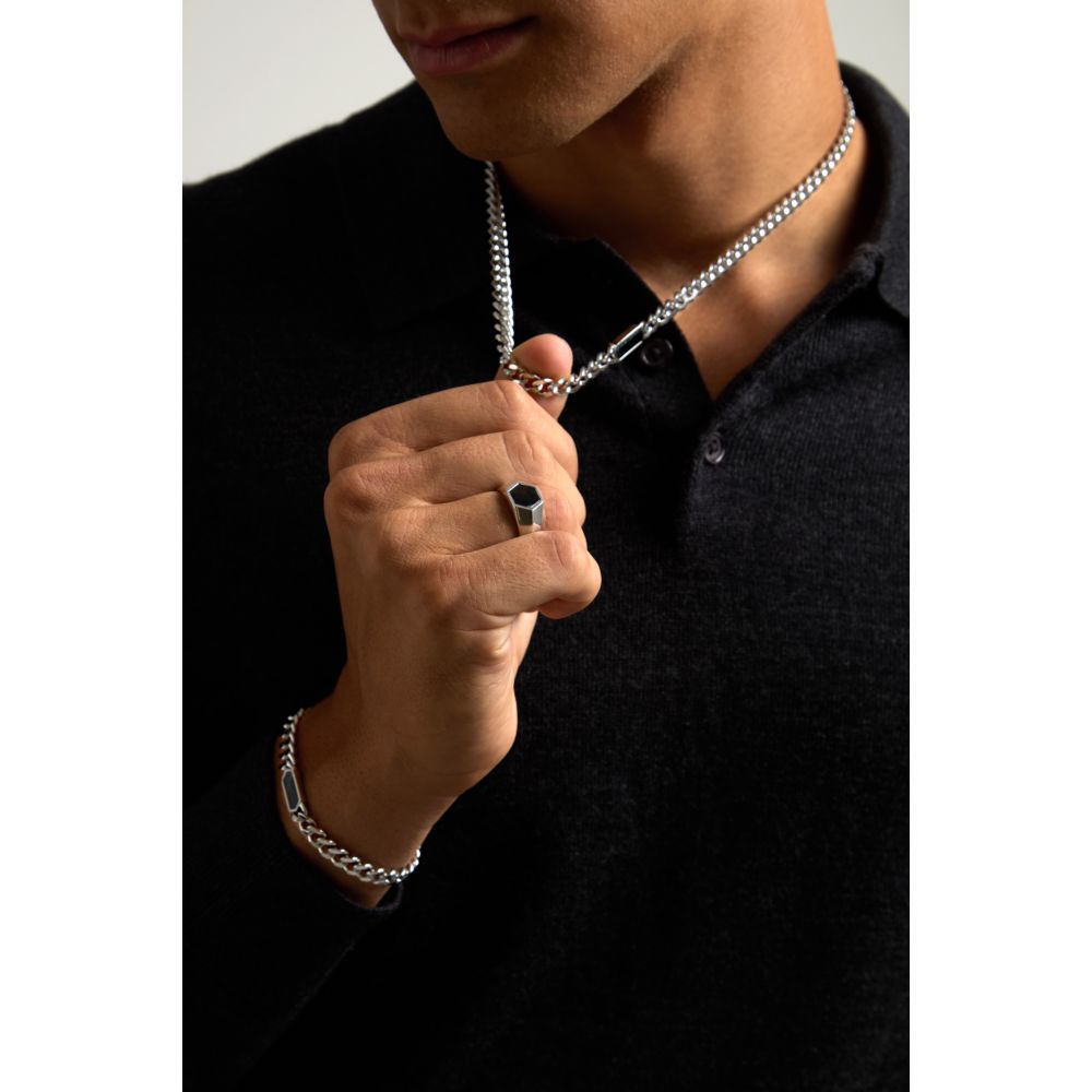 Collana Uomo Morellato Terra SBKA03 in Acciaio Silver con Maglia Chain e Inserto in Pietra Occhio di Tigre Blu 50 cm - Arena Gioielli