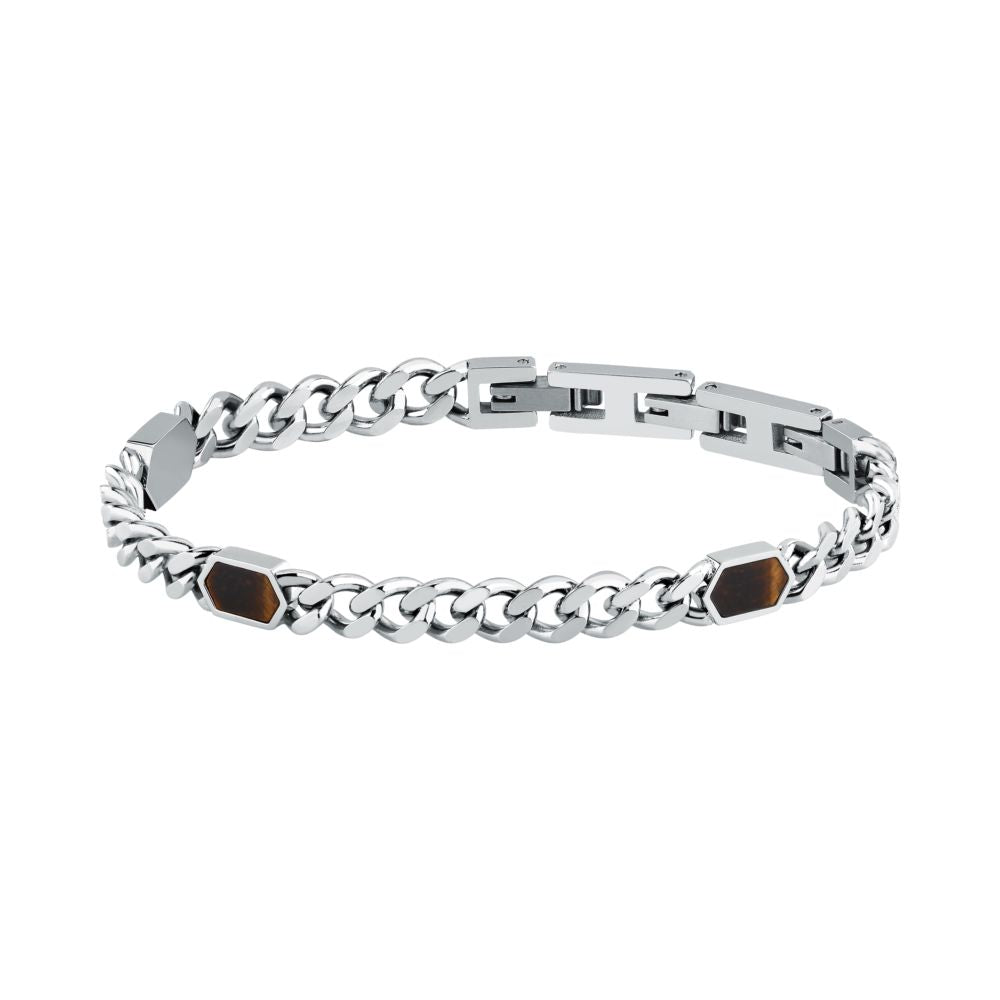 Bracciale Uomo Morellato Terra SBKA04 in Acciaio con Maglia Chain e Pietra Occhio di Tigre Marrone - Arena Gioielli