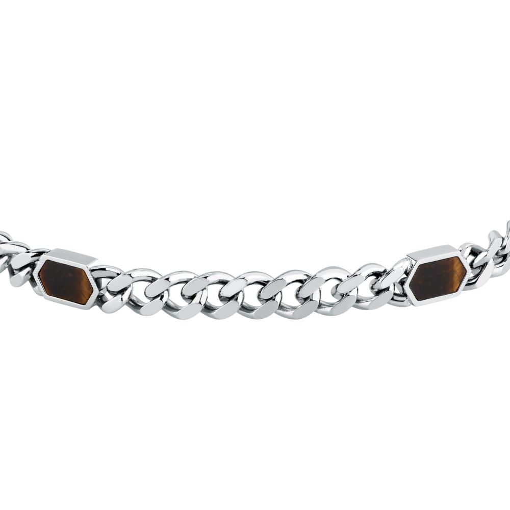 Bracciale Uomo Morellato Terra SBKA04 in Acciaio con Maglia Chain e Pietra Occhio di Tigre Marrone - Arena Gioielli - Morellato