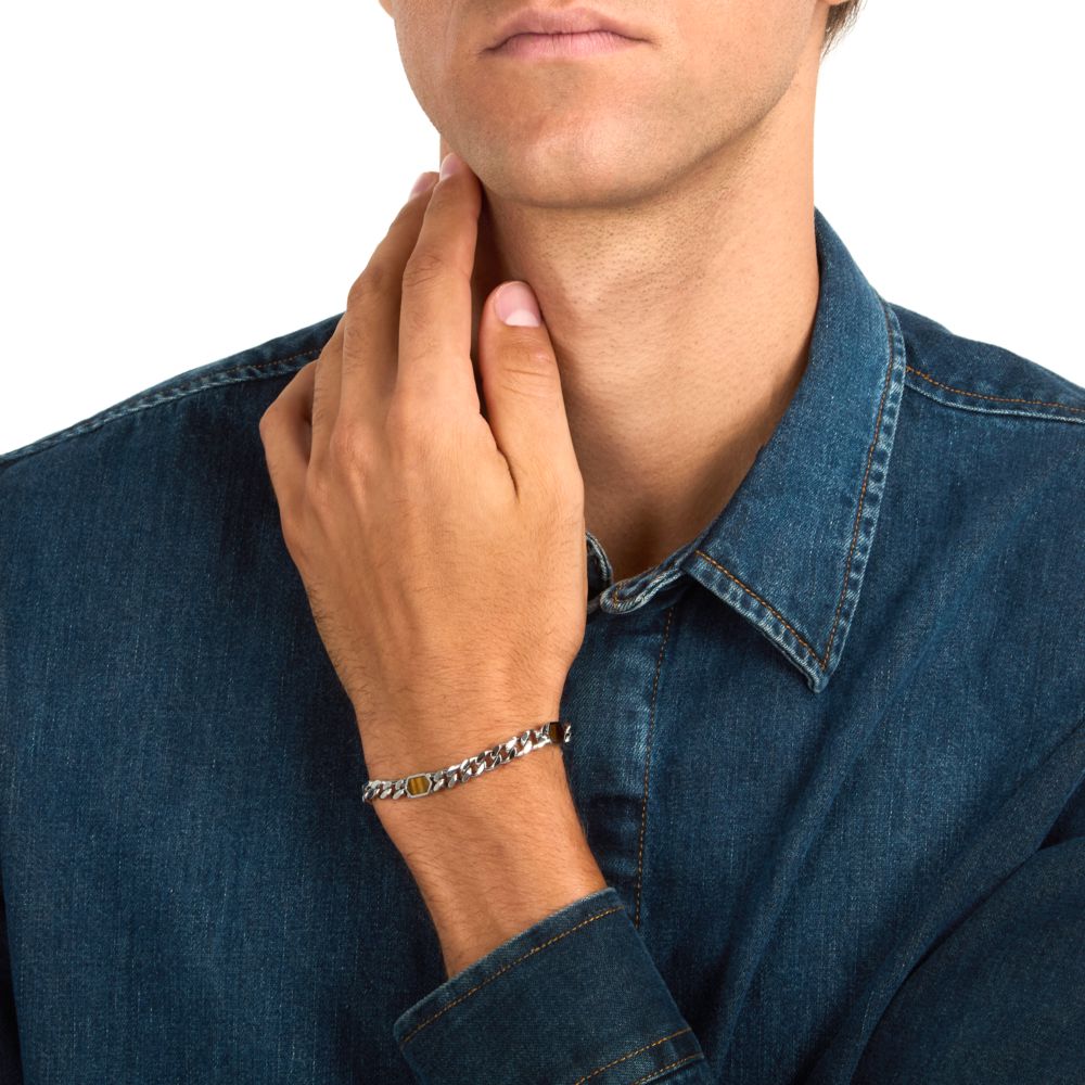 Bracciale Uomo Morellato Terra SBKA04 in Acciaio con Maglia Chain e Pietra Occhio di Tigre Marrone - Arena Gioielli
