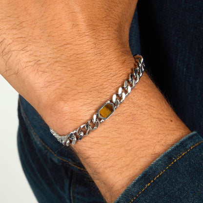 Bracciale Uomo Morellato Terra SBKA04 in Acciaio con Maglia Chain e Pietra Occhio di Tigre Marrone - Arena Gioielli