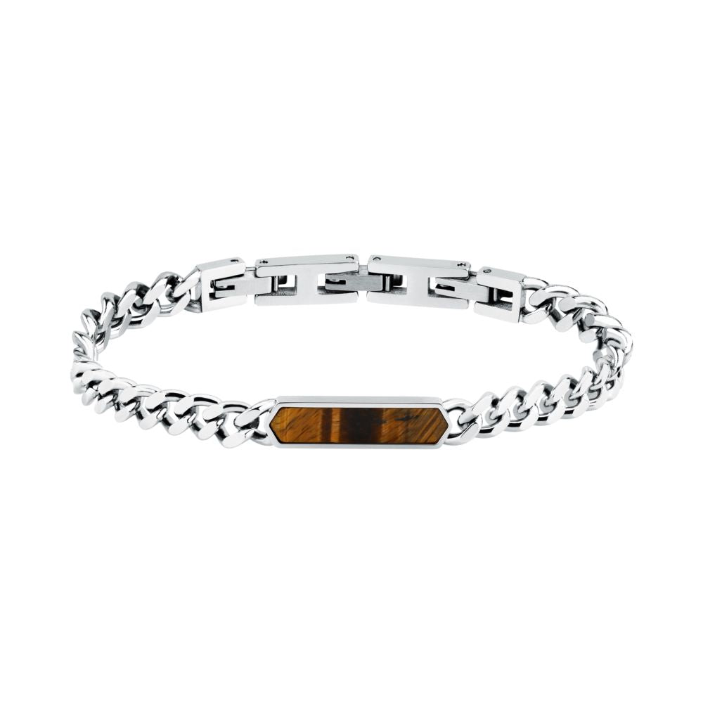 Bracciale Uomo Morellato Terra SBKA05 in Acciaio Silver con Maglia Chain e Inserto in Pietra Occhio di Tigre Marrone 18,5+3 cm - Arena Gioielli - Morellato
