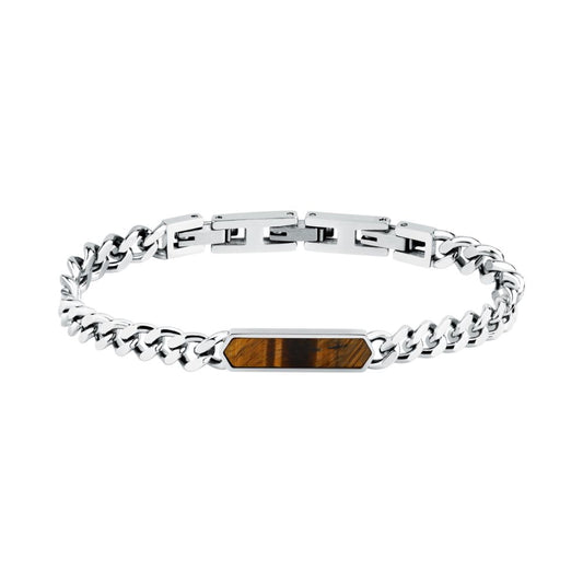 Bracciale Uomo Morellato Terra SBKA05 in Acciaio Silver con Maglia Chain e Inserto in Pietra Occhio di Tigre Marrone 18,5+3 cm - Arena Gioielli - Morellato