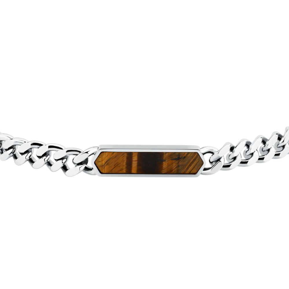 Bracciale Uomo Morellato Terra SBKA05 in Acciaio Silver con Maglia Chain e Inserto in Pietra Occhio di Tigre Marrone 18,5+3 cm - Arena Gioielli - Morellato