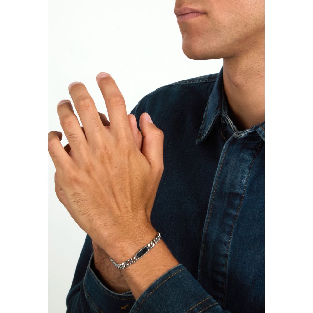 Bracciale Uomo Morellato Terra SBKA06 in Acciaio con Maglia Chain e Pietra Occhio di Tigre Blu 18,5+3 cm - Arena Gioielli - Morellato