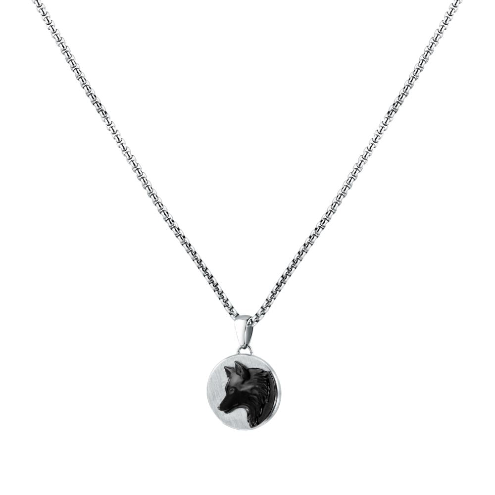 Collana Uomo Morellato Amuleti SBKA09 in Acciaio Silver e Nero con Pendente Simbolo Lupo 50+5 cm - Arena Gioielli - Morellato