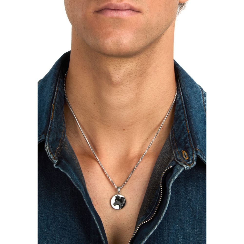 Collana Uomo Morellato Amuleti SBKA09 in Acciaio Silver e Nero con Pendente Simbolo Lupo 50+5 cm - Arena Gioielli - Morellato