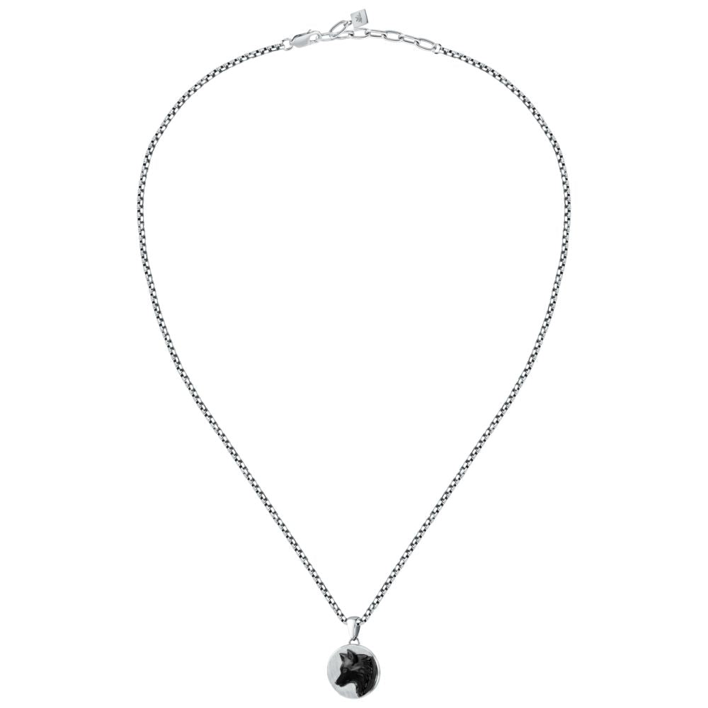 Collana Uomo Morellato Amuleti SBKA09 in Acciaio Silver e Nero con Pendente Simbolo Lupo 50+5 cm - Arena Gioielli
