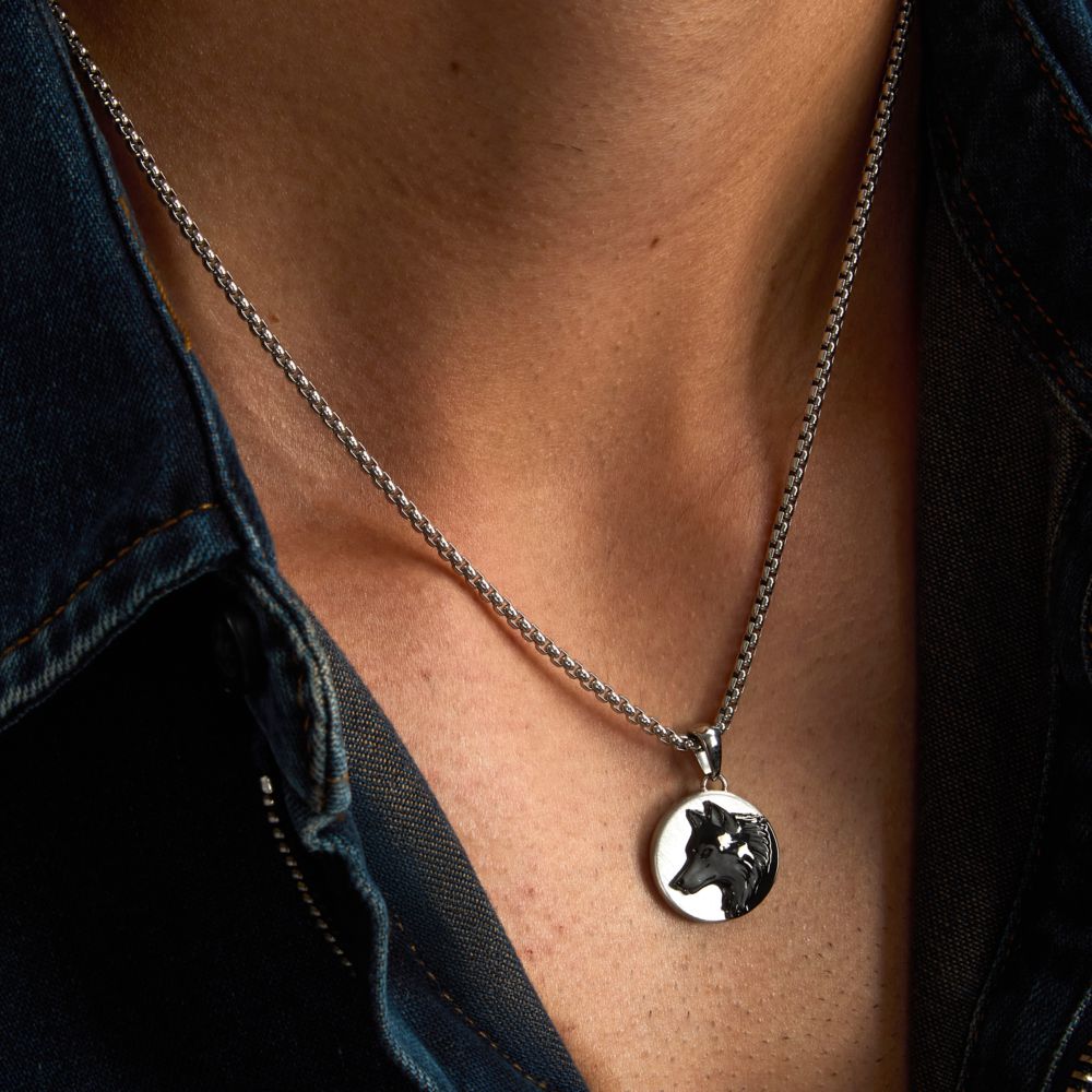 Collana Uomo Morellato Amuleti SBKA09 in Acciaio Silver e Nero con Pendente Simbolo Lupo 50+5 cm - Arena Gioielli - Morellato