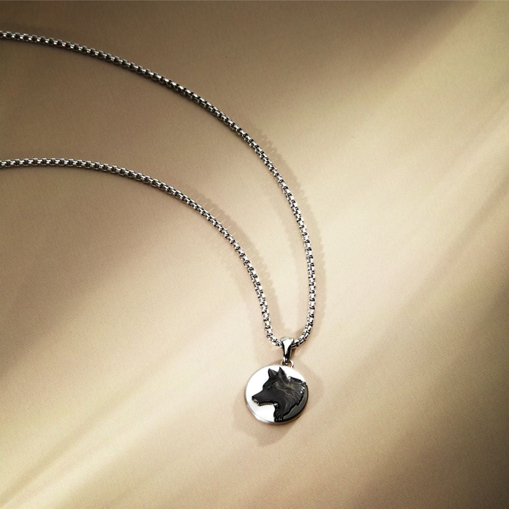 Collana Uomo Morellato Amuleti SBKA09 in Acciaio Silver e Nero con Pendente Simbolo Lupo 50+5 cm - Arena Gioielli - Morellato