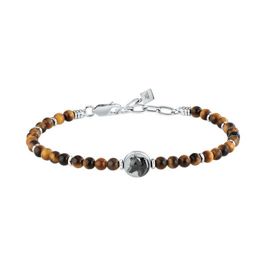Bracciale Uomo Morellato Amuleti SBKA11 Occhio di Tigre Marrone e Acciaio con Simbolo Lupo 19+3 cm - Arena Gioielli - Morellato