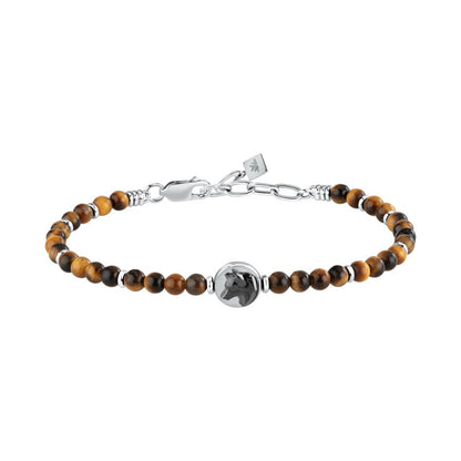 Bracciale Uomo Morellato Amuleti SBKA11 Occhio di Tigre Marrone e Acciaio con Simbolo Lupo 19+3 cm - Arena Gioielli