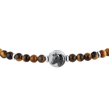 Bracciale Uomo Morellato Amuleti SBKA11 Occhio di Tigre Marrone e Acciaio con Simbolo Lupo 19+3 cm - Arena Gioielli